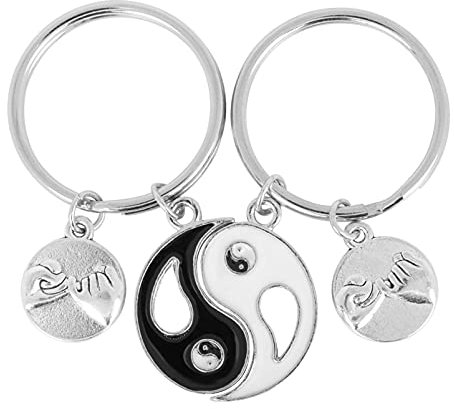 Holibanna 1 Paar Paar Keychain Charme Yin Yang Keychain Puzzle Passenden Anhänger Edelstahl Schlüssel Ring Dekorative Schlüssel Ornament für Paar Frauen Männer