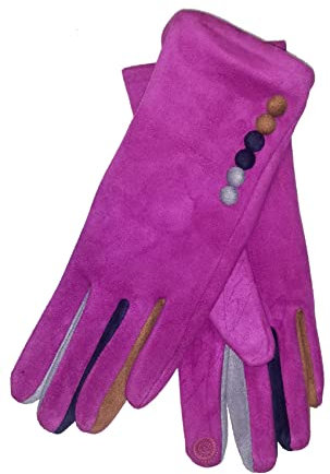 Vera Tucci 'Margot' Ladies' Gloves Suede Feel Touch Screen Multi Coloured Fingers G05 - FUCHSIA SMALL