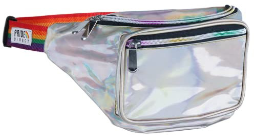 Pride.Direct® Fanny Pack (Silber) | LGBT Pride Rave | Bauchtasche Regenbogen | Gürteltasche Damen und Herren | Bauchtasche 80er Jahre Damen