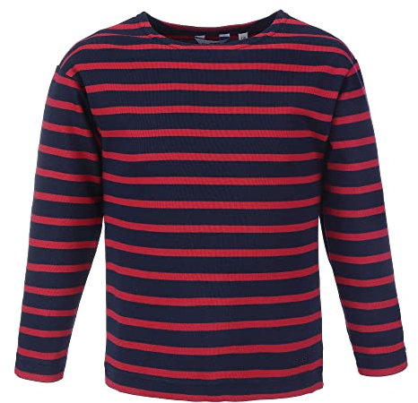 modAS Bretonisches Shirt für Kinder - Longsleeve Pullover Langarm Shirt mit Streifen Mädchen Jungen aus Baumwolle in Blau/Rot Größe 152