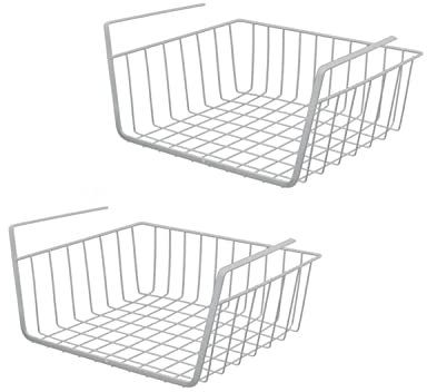 Paniers de rangement sous étagère Jinchelle, panier de rangement multifonctionnel en 2 pièces pour armoire, salle de bain, bureau, cuisine (blanc, noir)