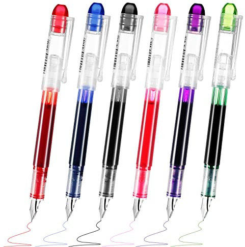 diyfixlcd 6 Pieces Colored Ink Disposable Fountain Pens Set - Assorted Colors, Extra Fine Nib, Classic Design - Perfect for Calligraphy, Sketching, Doodling & Valentines Day Gifts