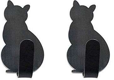 Utility Hooks, 2 Pcs Exquisite Fashion Starke Klebehaken Bad Metall Katze Wandaufkleber Tür Handtuchhalter Schwarz Sehr praktisch und beliebtNützlich und praktisch