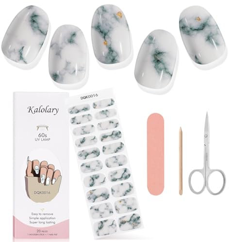 Kalolary 20er Pack Gel Nagelwraps Nagelsticker, Selbstklebend Nagelfolie Nagelaufkleber Nagellack Aufkleber Gel Nail Strips mit Nagelfeile Schere und Stick (16)
