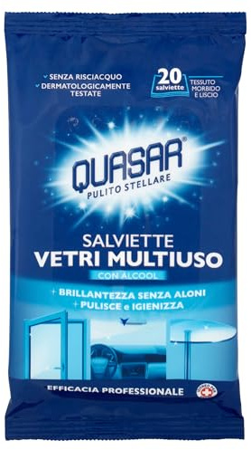 Quasar Salviette Vetri Multiuso, 1 confezione da 20 salviette