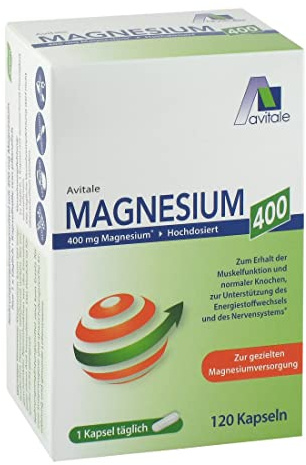 Avitale Magnesium 400 mg, zur gezielten Magnesiumversorgung, 120 Kapseln | Zum Erhalt der Muskelfunktion und normaler Knochen, zur Unterstützung des Energiestoffwechsels und des Nervensystems