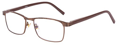 DOOViC Lesebrille Blaulichtfilter Metall Braun Eckig Dünner Rahmen Lang Bügel Computerbrille mit Sehstärke für Herren/Damen 1.5