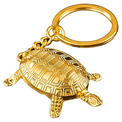 Glück Meeresschildkröte Viel Glück Schlüsselanhänger Geldbörse Charme, Chinesische Feng Shui Legierung Schildkröte Schlüsselanhänger für Damen Herren (Color : Gold, Size : 4.1 in)