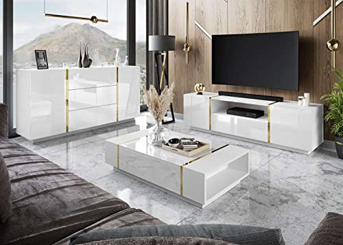 lukmebel Onyx Wohnzimmerset 3 Elemente Elegantes & Modernes Design Leicht Zu Reinigen Abrieb- Und Kratzfest Laminierte Platte Weiß