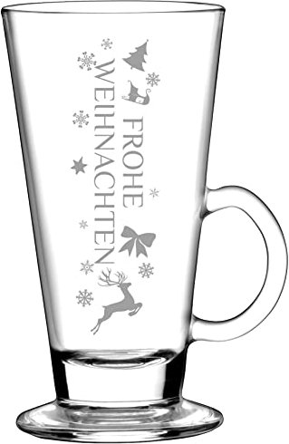 FROHE WEIHNACHTEN 12 Stück - 260ml Gläser mit Henkel Spülmaschinengeeignet - mit Lasergravur - Gastroglas 12er Set