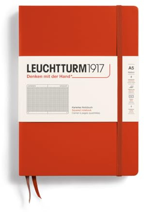 LEUCHTTURM1917 367253 Notizbuch Medium (A5), Hardcover, 251 nummerierte Seiten, Fox Red, kariert