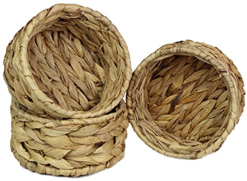 Small Water Hyacinth round baskets for storage Natural colour wicker basket shelves open. Decorative gift box Small bathroom mini tray makeup bathroom Kitchen organiser (Small 14cm, 3x basket)