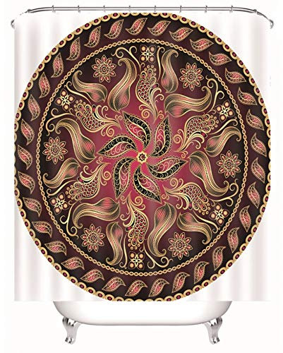 EHOMERY Duschvorhangklammer Duschrollo Befestigung Rundes Blumenmuster Polyester Rostfreie Ösen Und 12 Hakenringe, 90X180Cm