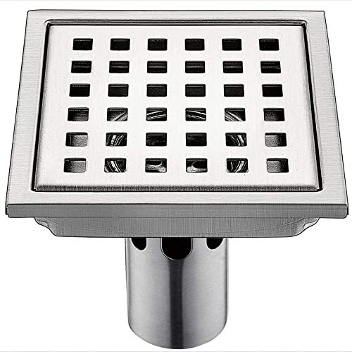 Anti-Geruchs-Bodenablauf, 15 x 15 cm, einfaches Gitter, Edelstahl, großer Abfluss, quadratischer Duschablauf, Abfallgitter mit Haarsieb, 15 x 15 cm, Abdeckung for Waschbeckenstöpsel (Farbe: B-15 x 15