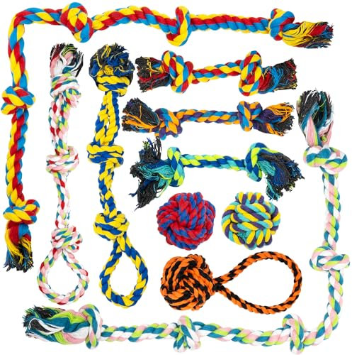 Fur & Bone Lot de 10 jouets en corde pour chien, jouets à mâcher agressifs – Jouets pour chiots en coton | Jouets indestructibles pour chiens à mâcher | Jouets pour chien indestructibles pour chiens