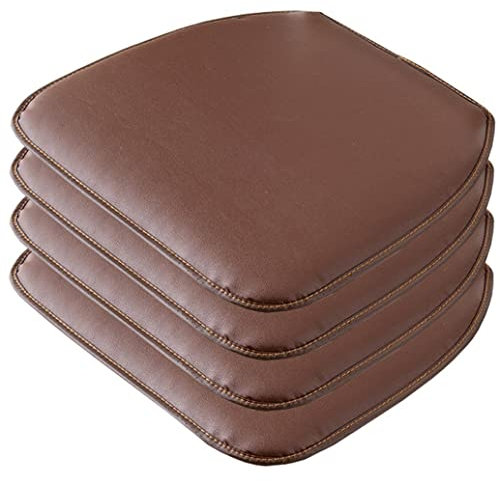 OQOPO Leder-Küchenstuhlkissen,geformtes Sitzkissen und Esszimmerstuhlpolster,43 x 40 cm,rutschfeste Gummirückseite,1/2/4 Packungen (Farbe: Braun,Größe: 4er-Set)