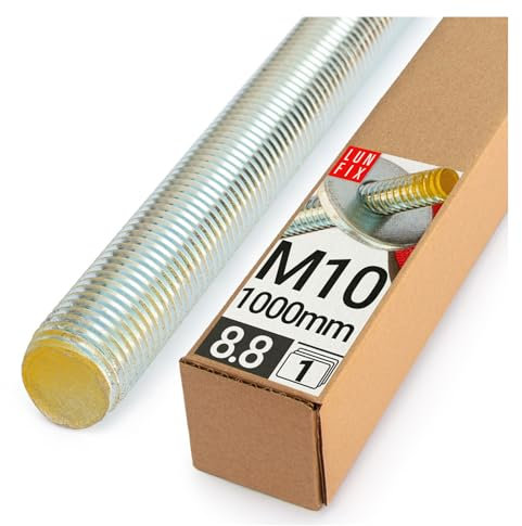 Lun Fix Asta filettata M10 x 1000 mm, 1 pezzo, classe di resistenza 8.8 DIN 975, acciaio zincato, acciaio al carbonio, asta filettata con filettatura metrica completa | perno filettato metrico secondo
