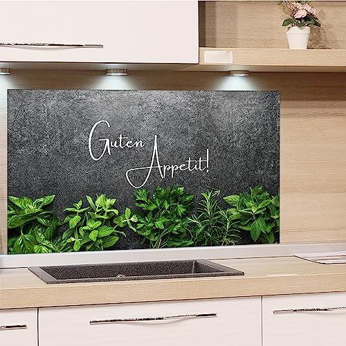 GRAZDesign Spritzschutz Küchenrückwand Glas Küche für Herd & Küchenspüle, Kräuter Guten Appetit Glasplatte Rückwand Küchenwand Wandschutz | 60x40cm