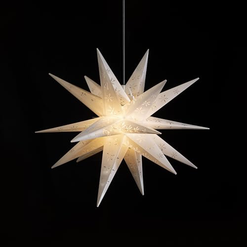 Sterntaler Dekostern | Weihnachtsstern mit Schneeflocken Design | Faltstern | Weiß | 55cm | Außen | Glühbirne | Netzstecker