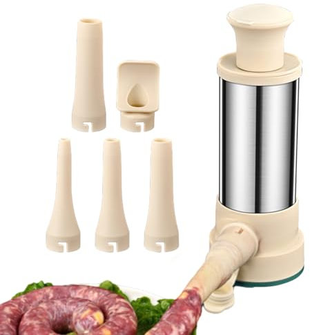 Máquina manual para embutidos, 2 en 1, herramienta manual para rellenar salchichas con 4 tubos de llenado de salchichas y 1 cabeza de albóndigas, prensa de salchichas, máquina para rellenar salchichas