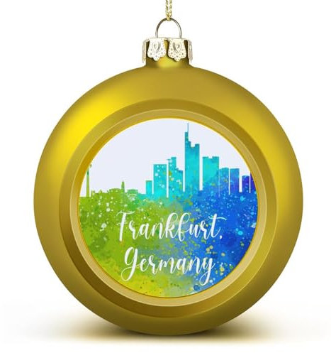 Bunte Städte Landschaft Weihnachtskugeln Ornamente Deutschland Frankfurt Stadt Skyline Weihnachtsdekorationen Baumkugeln für Urlaub Hochzeit Party Dekoration, Xmas Hängende Kugeln Baumschmuck