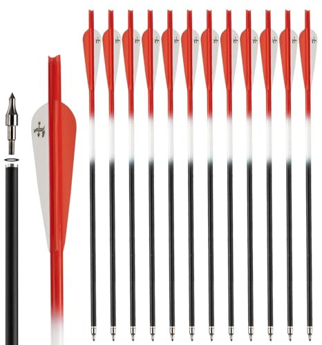 S F Armbrustbolzen, Armbrustpfeile 20 Zoll aus Carbon für die Jagd und Zielübungen (Rot,12er-Pack)
