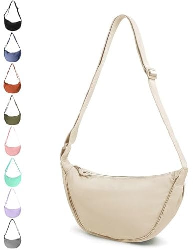 JENCVNL Damen Halbmond Tasche Nylon Crossbody Bag Damen Crossbody Moon Bag Crossbody Bag Halbmond Schultertasche mit verstellbarer Schultergurt (Beige)