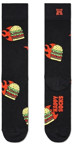 Happy Socks, Crew-Socken, Food-Thema-Socken für Damen und Herren, Flaming Burger - P000128, 36-40