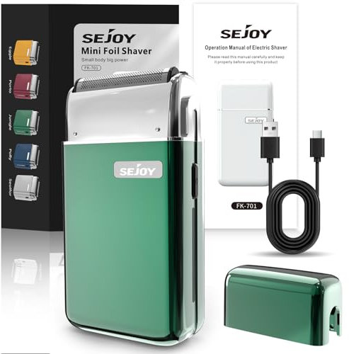 Sejoy Tragbarer Elektrorasierer für Männer mit Zahnung & Mesh Klingen, Magnetischer Adsorptionskopf, Dynamische Band LED, IPX7, Mini Elektrischer Folienrasierer für Männer, Dschungel