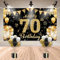 HLEIUKT 70 Geburtstag Dekoration Männer und Frauen, 70.Geburtstag Banner Schwarz Gold, 70 Jahre Geburtstagsbanner mit 20 Stück Luftballons, Extra Große Stoff Hintergrund Geburtstagsdeko Partydeko