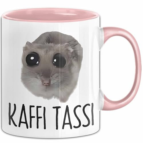 Sad Hamster Meme Lustige Tasse Hamsti Trauriger Hamster Büro Kaffee-Becher Kaffi Tassi (Rosa)