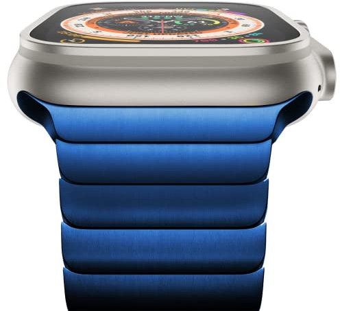 NewWays Cinturino in metallo compatibile con Apple Watch, 49 mm, 46 mm, 45 mm, 44 mm, 42 mm, serie 11/10/9/8/7/6/5/4/3/2/1/SE, blu