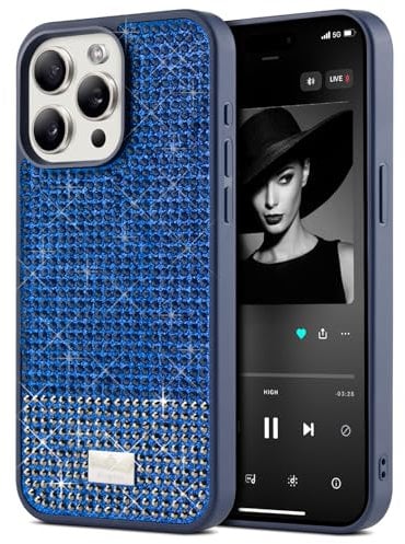 BEZ Case for iPhone 14 Pro Case Glitter, with Bling & Co. Series, Sparkle Diamond Crystal Bling Case Cover for iPhone 14 Pro, Persian Blue