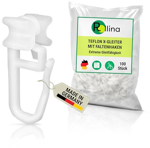 Rollina X-Gleiter mit Teflon Beschichtung - Gardinenhaken für Schienen mit 6mm Innenlauf - Vorhanghaken - Gardinengleiter 10mm (10mm Teflon beschichtet, 100, Stück)
