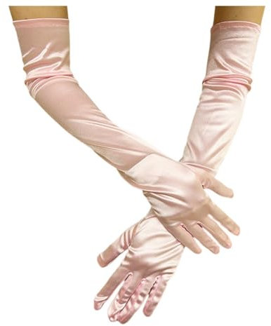 BrightGlow Lang Damen Satin 55cm Classic Elegant Abendhandschuhe 1920er Elastic Satinhandschuhe Opera Party Halloween Karneval Kostüm Opernhandschuhe Braut Rosa