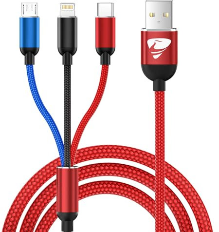 Multi Cavo di Ricarica,3 in 1 Multiplo Cavo USB Type-C 1.2M Ricarica Rapida Filo Caricabatterie Nylon Intrecciato Cavetto Micro USB Tipo C Lightning per Samsung iPhone Huawei Redmi Android OPPO,Rosso