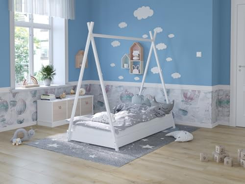 Love For Sleep Babybett Beistellbett 160x80cm Bett in Form eines Hauses, Kinderbettgestell, gemütliches Kinderbett Weiß JUNBED Bett für Mädchen oder Jungen Kinderbett Babybett