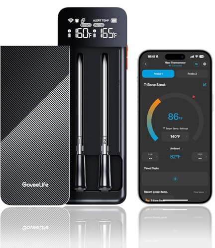 GoveeLife Termometro per carne senza fili, Bluetooth, portata wireless illimitata Wi-Fi, con precisione ± 1,8 ℉, IP68, per cucina, barbecue, forno, girarrosto