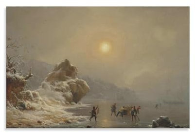 Andreas Achenbach Poster Eine Winterlandschaft mit Jägern auf dem Eis, Wandkunst, Poster, Drucke, Heimdekoration, Bild, Leinwand, Gemälde, Poster, 40 x 60 cm