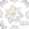 DEEMEI 12Pcs Christmas Decorations Picks Glitter Poinsettia with Clips Stems Berries Bows Ornaments for Xmas Tree Wreath Garland Gifts Decor (White & Silver)