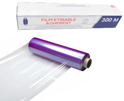 D-Work Rouleau de Film Étirable Alimentaire Transparent avec Boîte Distributrice - 30 cm x 300 m - Épaisseur 8 microns - PVC sans phtalates - Compatibilité micro-ondes et congélation