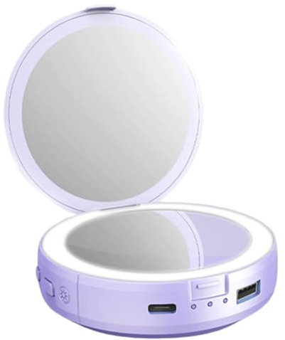 OZLMBERN Led-Make-up-Spiegel, Ausbesserungsspiegel mit Licht, tragbarer Handwärmer, Powerbank, multifunktionaler Make-up-Spiegel