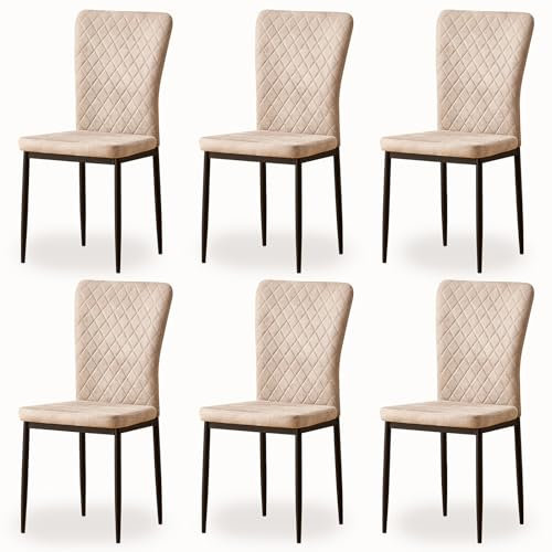 JYMTOM Wohnzimmerstühle Esszimmerstühle mit Samt-Bezug, hoher Rückenlehne, Metallgestell und modernem Gitter-Design für Wohnzimmer, Esszimmer, Konferenzraum und Klassenzimmer (6, PU Beige)