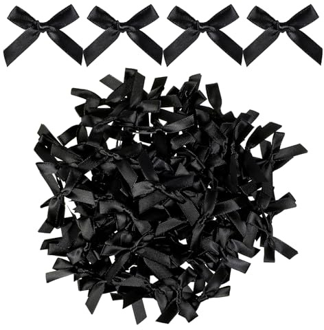 HJZHII 100 Stück Schwarze Schleifen Deko,4.3x4.3cm Schwarze Schleife,Satinschleifen Kleine Schleifen Aus Satinband Blumen Applikationen DIY Handwerk Deko für Hochzeit Taufe Kommunion Streudeko