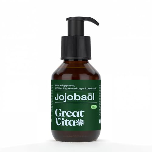 GreatVita Bio Jojobaöl Gold 4x 100ml | 100% reines kaltgepresstes Öl aus Jojobanüssen | Feuchtigkeitspflege für Haut, Gesicht & Haare | Naturkosmetik-Trägeröl für Massage & Aromatherapie