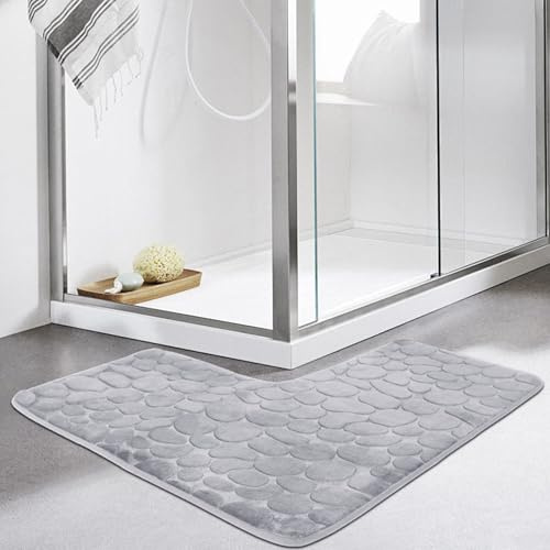 Comebachome L-förmige Badematte, 80x80 cm Kieselstruktur strukturiertes Nicht rutsches weicher Eckteppich, Wasserabsorbenbadenteppiche für quadratische Dusche, Wanne, Badezimmer