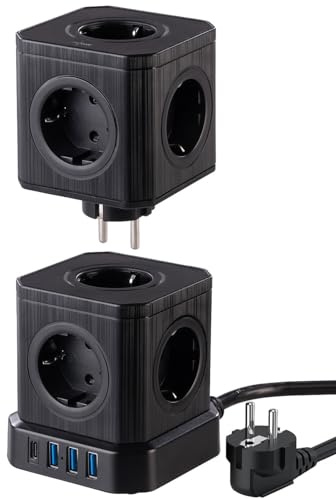 revolt Tisch Steckdose: 13in1-Steckdosen-Turm, 9 Steckdosen, 3x USB-A, USB-C, PD 20 W, schwarz (Steckdosenwürfel, vertikale Steckdosenleiste mit, Würfel)