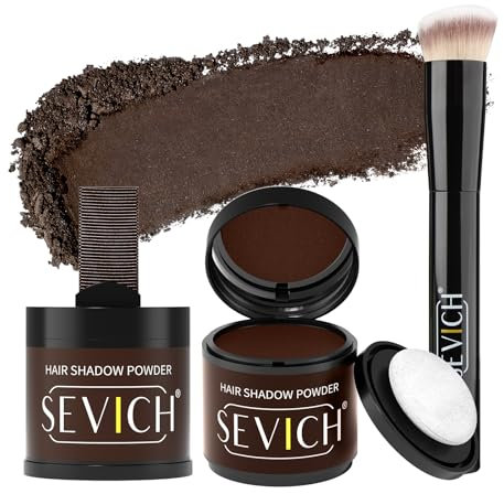 Sevich Polvere per capelli da 10 g, set da 2 pezzi, con pennello – Polvere per capelli da uomo e da donna, resistente all'acqua, per infoltire i capelli, per capelli sottili, marrone scuro
