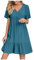 HAOLEI Robe Boheme Femme Ete Col V Manches Courtes Chic Elegant Tunique Robe Ample A-Line Mi-Longue Dress Grande Taille DéContractéE Robes Unie Taille Haute Robes pour Soiree Mariage Plage
