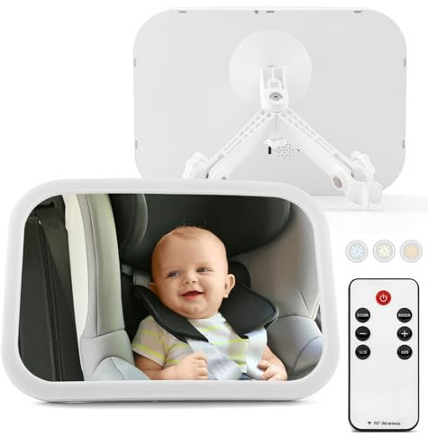 Spiegel Auto Baby Rückbank, Autospiegel Baby Rücksitz 360° Drehbar Kinder Spiege mit Fernbedienung Haken Clip Beleuchtung für Meisten Auto